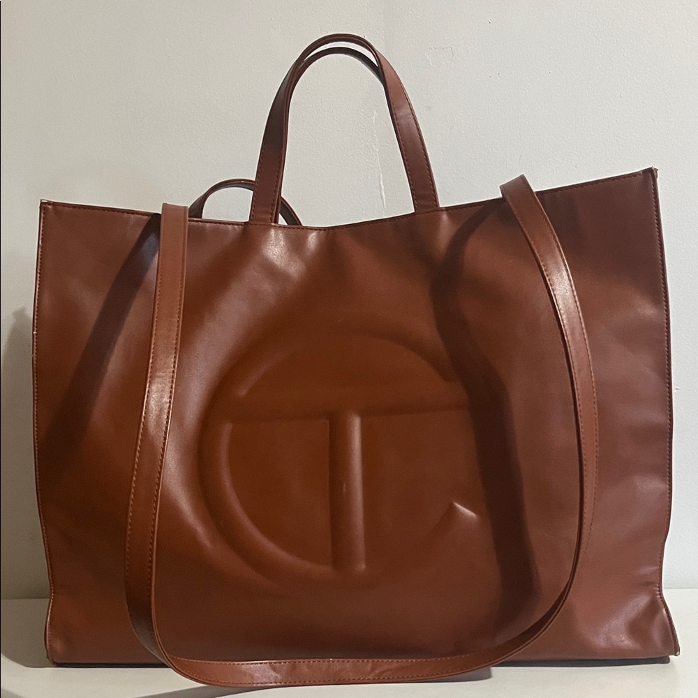 Telfar Vegan Large Oversized  Brown Leather Tote Bag Retail $300